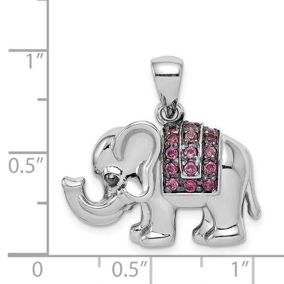 925 Sterling Silver Rhodium Rhodolite Garnet Elephant Necklace Charm Pendant - Picture 4 of 4